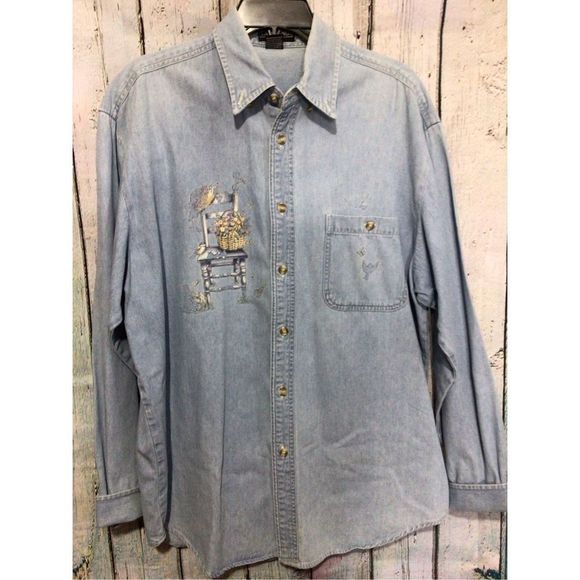Vintage Denim Shirt Men’s Unisex Blue Size Large - Picture 8 of 16